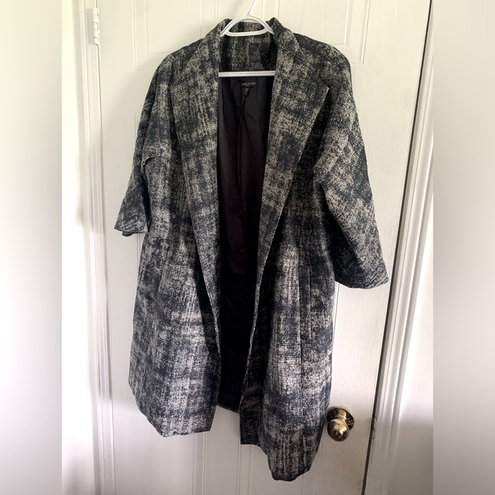Eileen Fisher Black and Gray Trench Coat